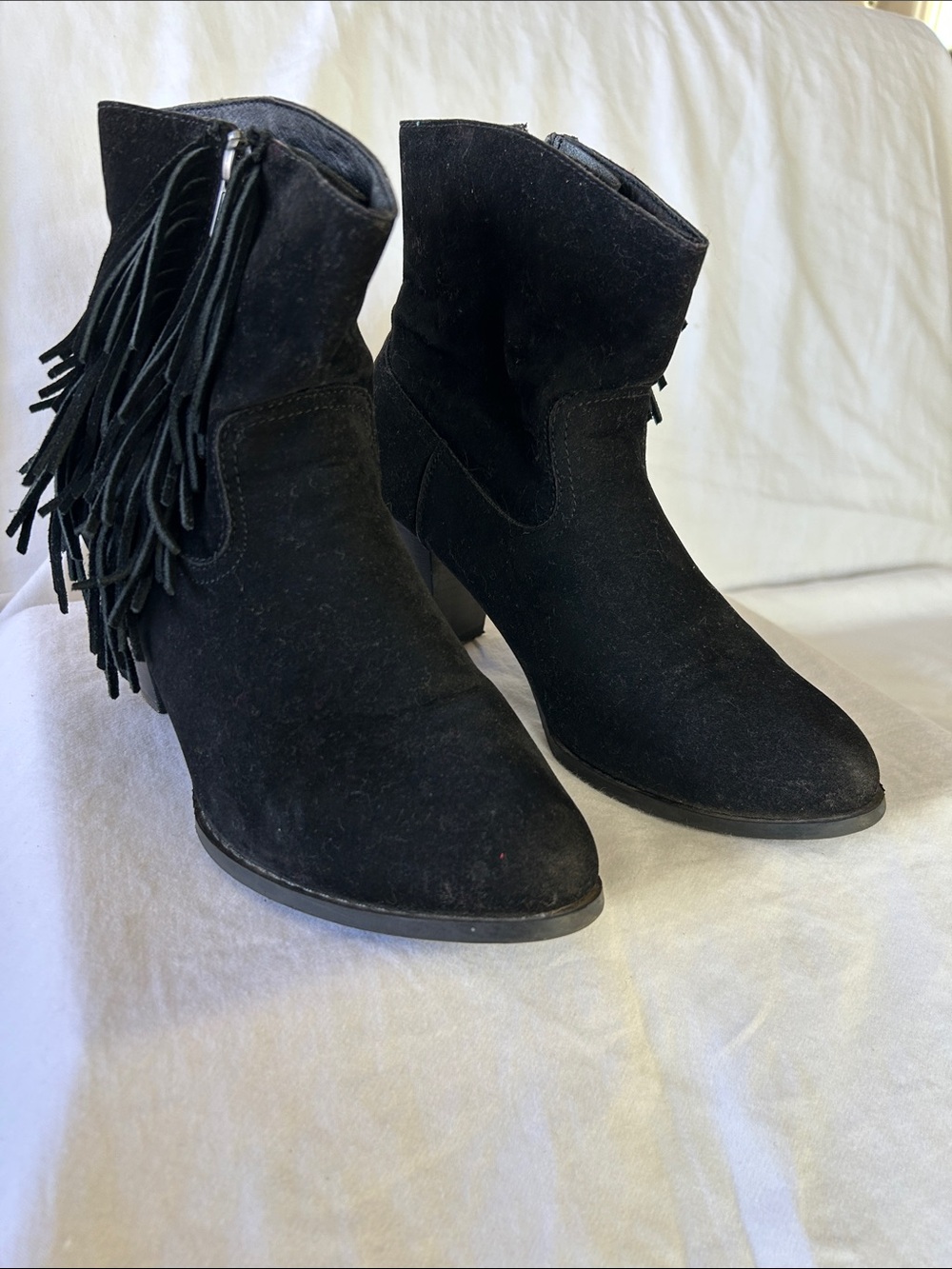 Sugar Black Suede Fringe Ankle Booties